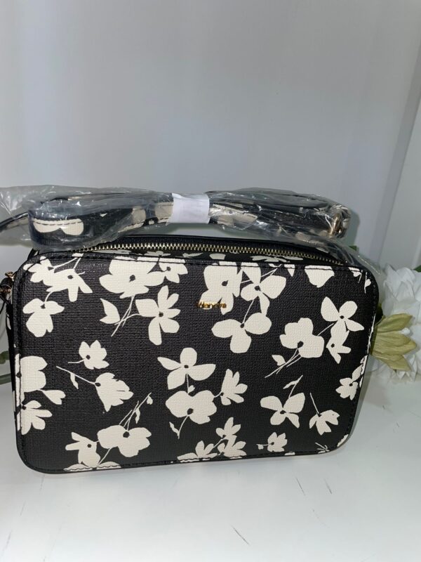 Bolso mini floral negro y crema